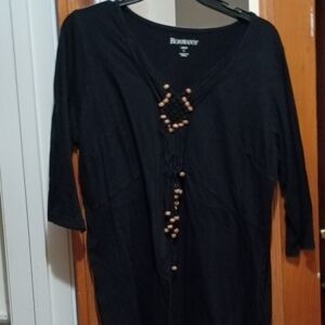 Roaman's Black Top with Wooden Beads